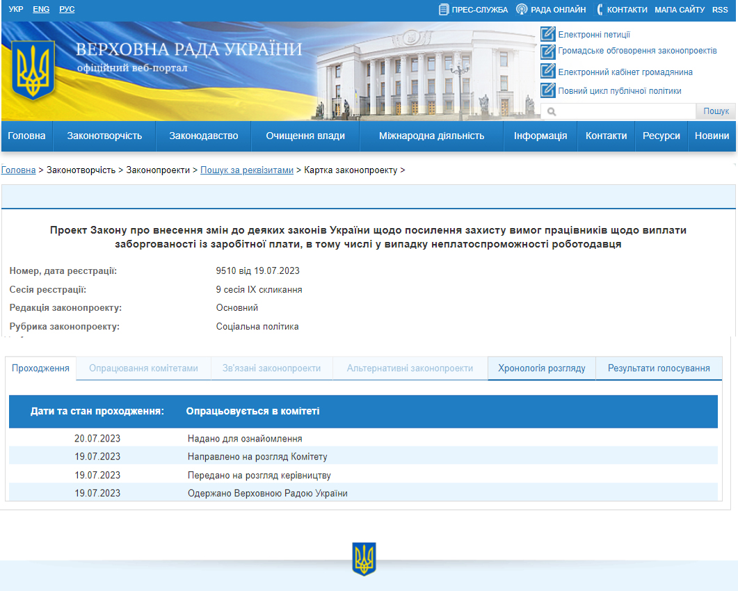 У Верховній Раді зареєстровано законопроєкт з урахуванням пропозиціями профспілок, що посилюють захист вимог працівників щодо виплати заборгованості із заробітної плати