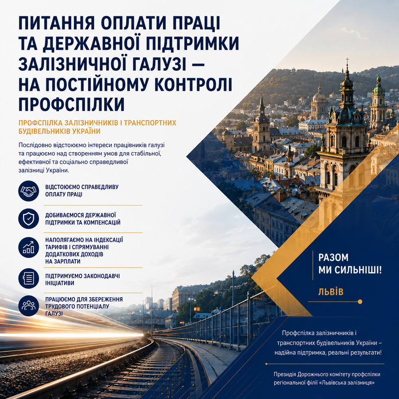ПИТАННЯ ОПЛАТИ ПРАЦІ ТА ДЕРЖАВНОЇ ПІДТРИМКИ ЗАЛІЗНИЧНОЇ ГАЛУЗІ — НА ПОСТІЙНОМУ КОНТРОЛІ ПРОФСПІЛКИ